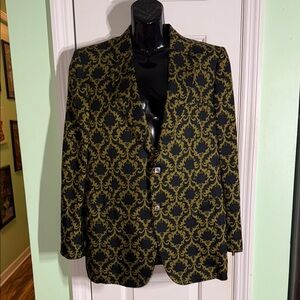 d’Avenza Roma Black & Green 100% Silk Vintage Continental Blazer Sport Coat 40R